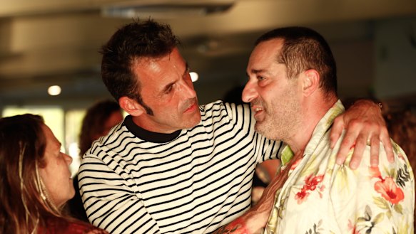 Father of Missing Backpacker Theo Hayez,  Laurent Hayez hugs Christos Tsesmetzis who has been helping search day and night.