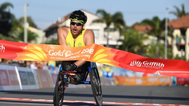 Kurt Fearnley of Australia wins the Mens T54 Marathon during the XXI Commonwealth Games.