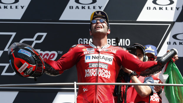 Italy's Danilo Petrucci celebrates his Italian MotoGP win.