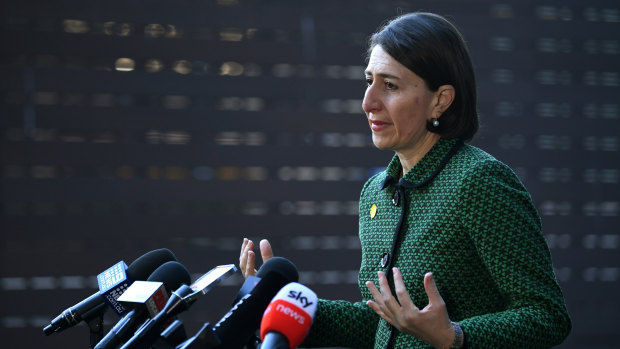 NSW Premier Gladys Berejiklian speaks to the media during a press conference in Sydney on Thursday morning. 