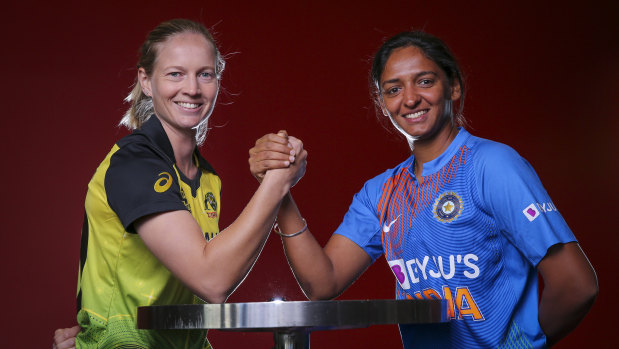Australian captain Meg Lanning with Indian captain Harmanpreet Kaur.