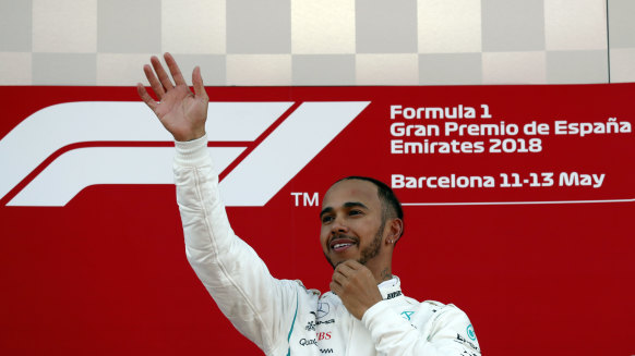 Lewis Hamilton on the podium after winning the Spanish Formula One Grand Prix in Barcelona on Sunday.