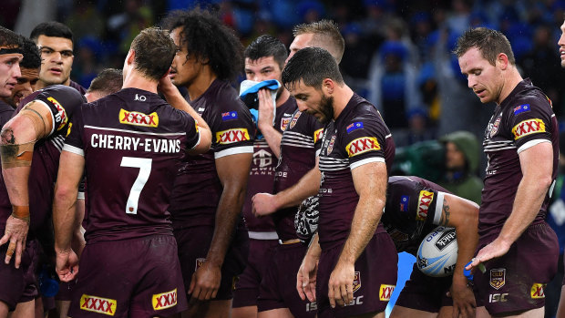 Body language: the Queensland players' reaction says it all during their worst performance in recent memory.