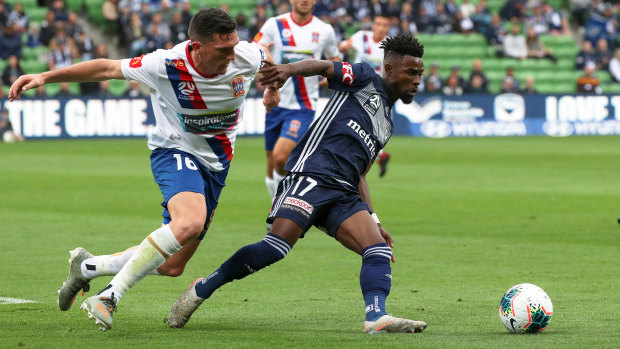In the groove: Midfield dynamo Elvis Kamsoba takes control for Melbourne Victory.