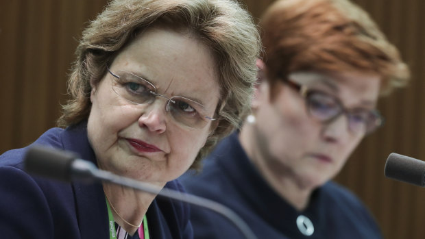 Secretary of the Department of Foreign Affairs and Trade, Frances Adamson, and Minister for Foreign Affairs, Marise Payne, during the Senate estimates hearing.