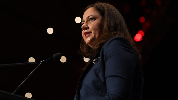 Queensland Premier Annastacia Palaszczuk speaks at a Queensland Media Club luncheon in Brisbane on Tuesday.