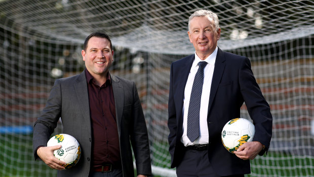 Football Australia CEO James Johnson and chief football officer Ernie Merrick, who was appointed in mid-2022.
