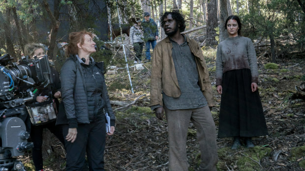 "I really wanted to explore the fallout from violence": Jennifer Kent directs Baykali Ganambarr and Aisling Franciosi on the Tasmanian set of The Nightingale. 