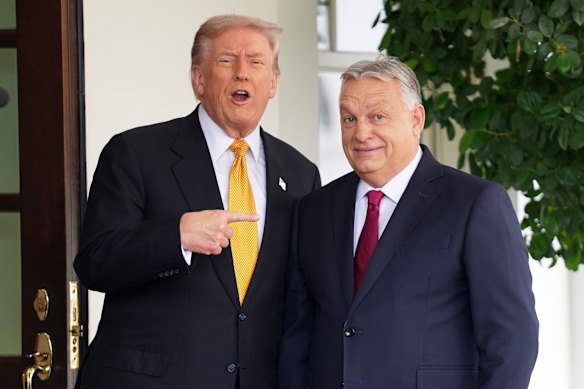 US President Donald Trump greets Hungary’s Prime Minister Viktor Orban at the White House on Friday.