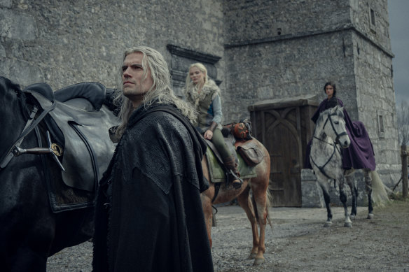 Henry Cavill, Freya Allan and Anya Chalotra in The Witcher.