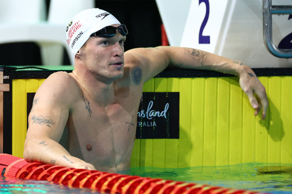 Cody Simpson reacts after his 100m butterfly final. 