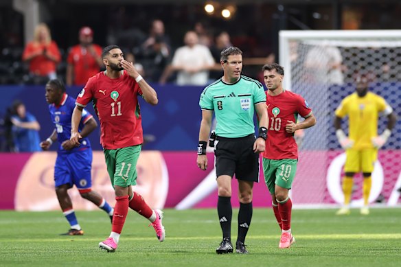 Ismael Saibari celebrates his goal against Haiti.
