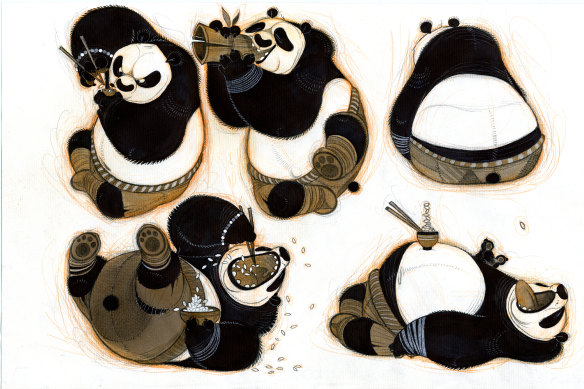 Working drawings for Kung Fu Panda (2008) by artist Nicolas Marlet.