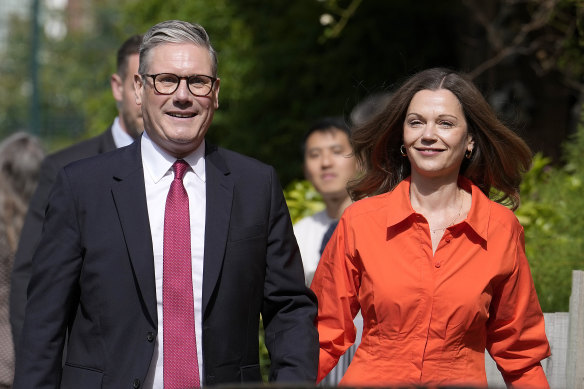 Labour Party leader Keir Starmer and wife Victoria vote in London.