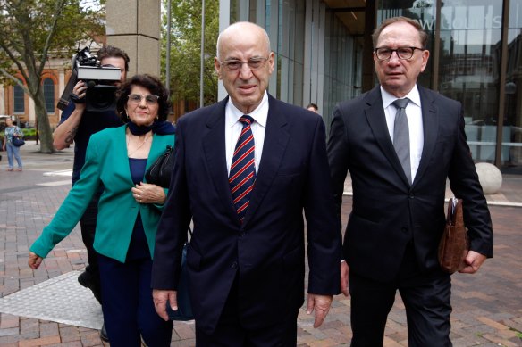 Former Labor minister Eddie Obeid (centre) arrives at the NSW Supreme Court, accompanied by his wife Judy and his solicitor Michael Bowe.