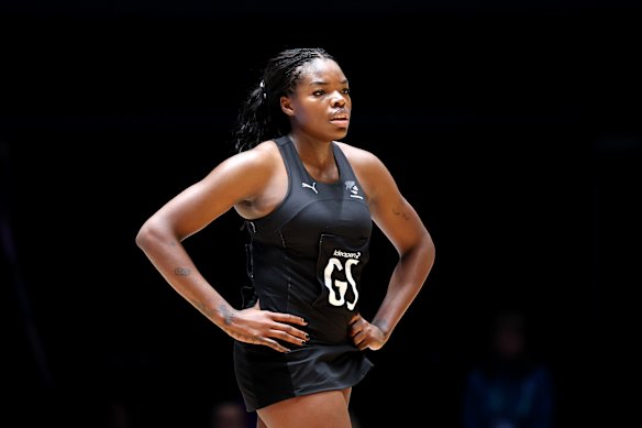 Grace Nweke of Team New Zealand looks on.