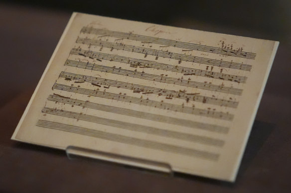 The manus<em></em>cript, possibly by Frederic Chopin, at the Morgan Library & Museum in New York.  