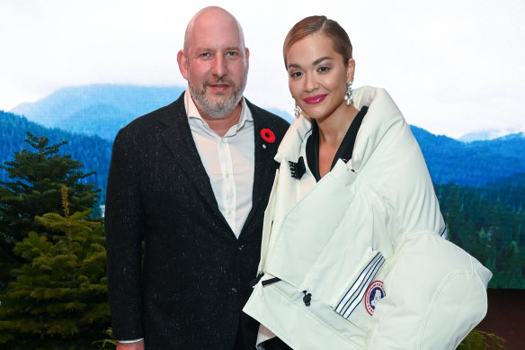 CEO of Canada Goose Dani Reiss with Rita Ora at a launch of Canada Goose Footwear in London in 2021. 