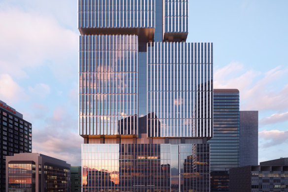 Render of the $1.2 billion Victoria Cross Station tower at North Sydney being developed by Lendlease.