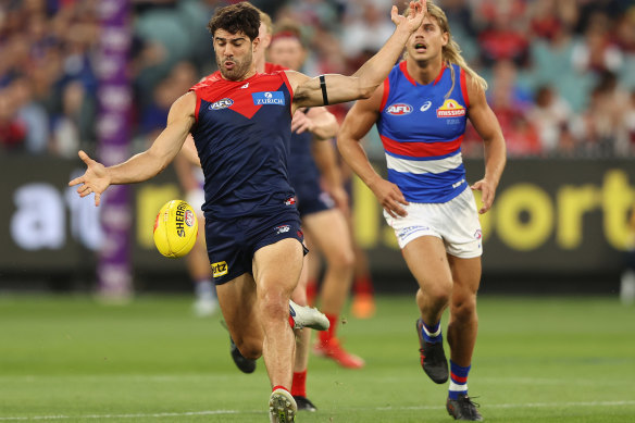 Christian Petracca gets a kick on Wednesday night.