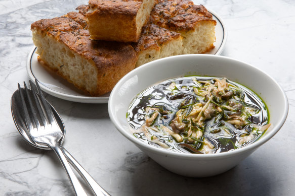 Stracciatella and potato focaccia at the Carlton Wine Room. 