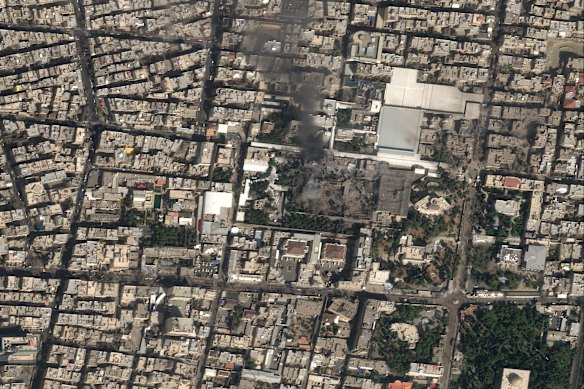 Image provided by Airbus shows the strike on the Iranian Supreme Leader’s compound.