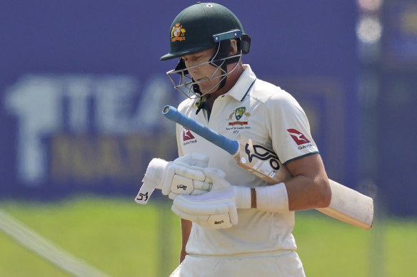 Marnus Labuschagne leaves the ground after losing his wicket on day two of the second Test between Sri Lanka and Australia in Galle on Friday.