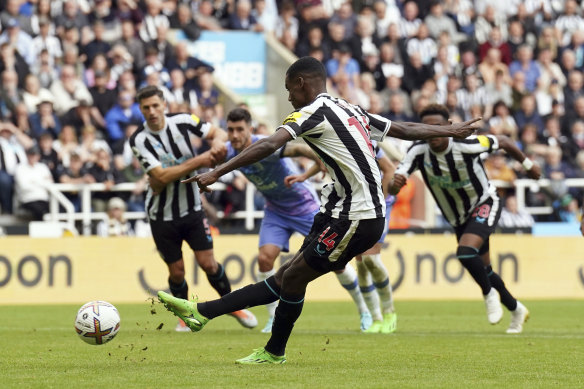 Newcastle United’s Alexander Isak scores his side’s first goal against Bournemouth.