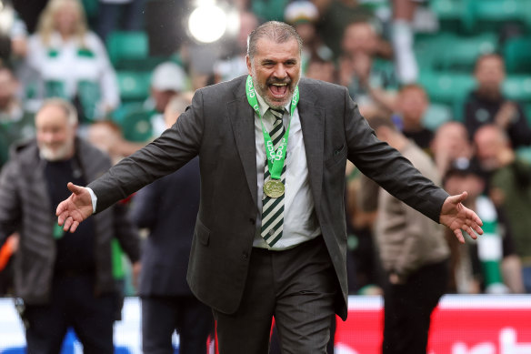 Ange Postecoglou celebrates Celtic’s Scottish Cup final win at the weekend.