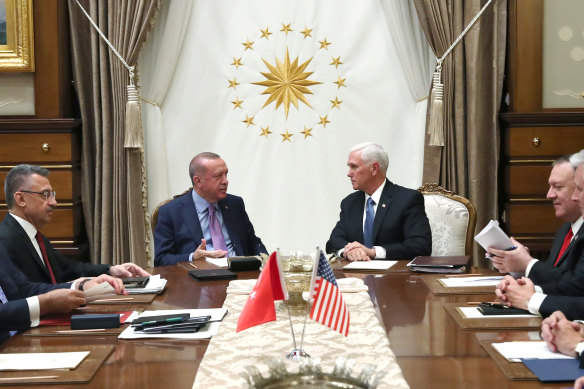 Turkish President Recep Tayyip Erdogan and Mike Pence met to negotiate a ceasefire in Syria.