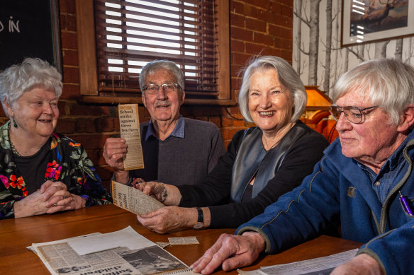 Former Maribyrnong High School teachers (left to right) Sue Bolton, David Holland, Meg Lee and Patrick Kendler. It’s been 50 years since teachers went on strike at schools to ensure only qualified teachers taught at secondary schools.