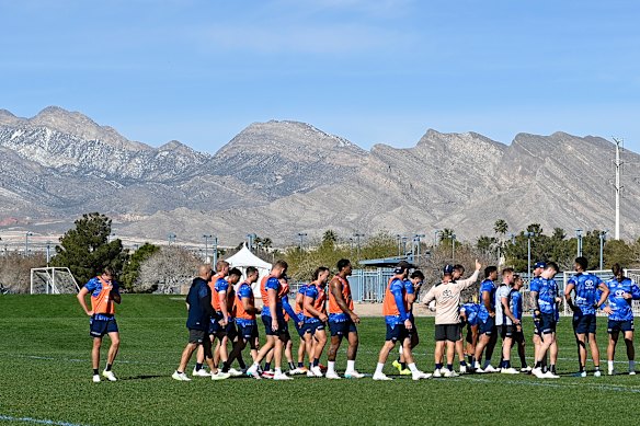 North Queensland players trained before a scenic backdrop in Las Vegas.