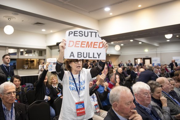 Supporters of Moira Deeming at the Liberals’ state council on Saturday in Bendigo.