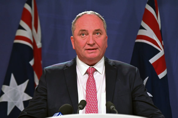 Deputy Prime Minister Barnaby Joyce speaks to the media during a press conference in Sydney on Saturday morning.