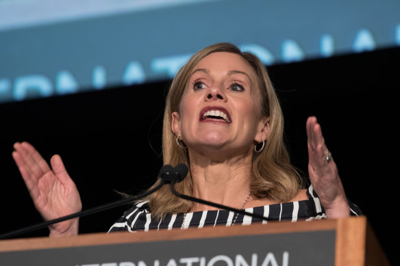 eSafety commissioner Julie Inman Grant speaking at a conference in February.