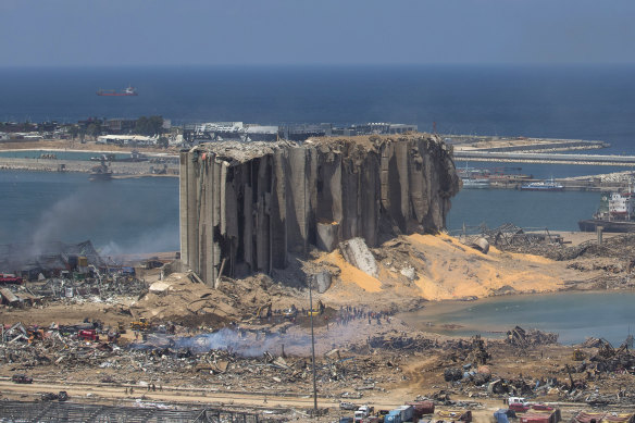 Destroyed buildings are visible a day after a massive explosion at the port of Beirut, Lebanon, in August 2020.