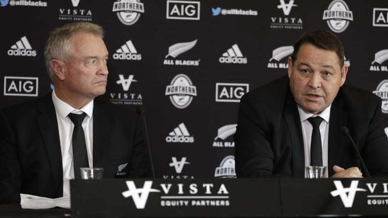 Extended squad: New Zealand coach Steve Hansen (right) and selector Grant Fox reveal the touring party.