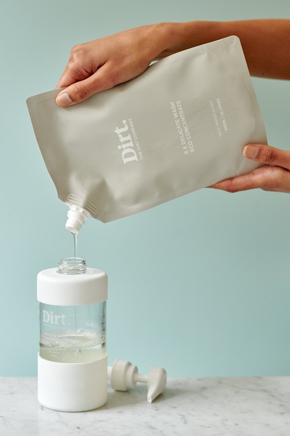 The Dirt Company's products are refilled with reusable pouches. 