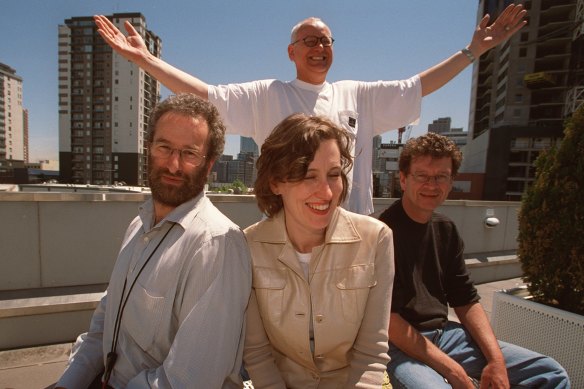 With former ABC colleagues Jon Faine, Virginia Trioli and Derek Guille.