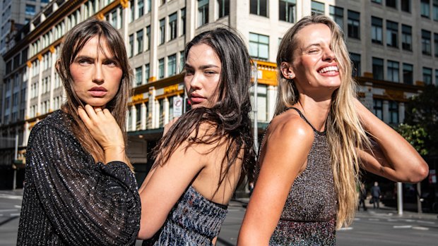Model Gabby Dover, Lilly Sky and Evelyn Rose pose outside the former Mark Foy’s City Piazza building, now the Downing Centre. They are wearing Missoni outfits available on the new Mark Foy’s e-store. 