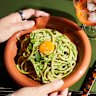 Bucatini with Thai basil and green chilli pesto speaks with an Australian accent.