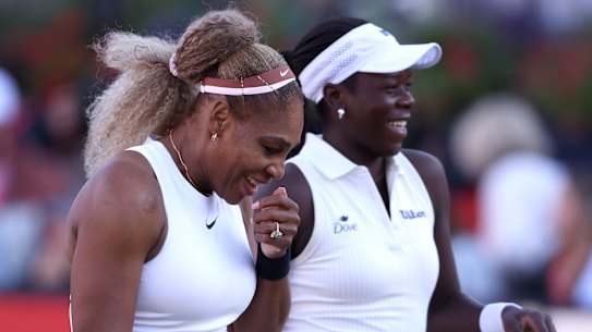 Serena Williams was victorious in her return to tennis, with doubles partner Victoria Mboko, at Queen’s.