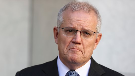 Prime Minister Scott Morrison during a press conference at Parliament House in Canberra.