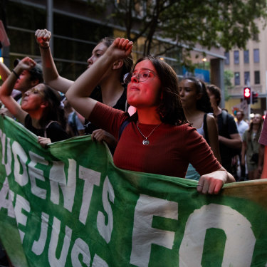 Prompted to act: University students protesting at climate rally in Sydney.