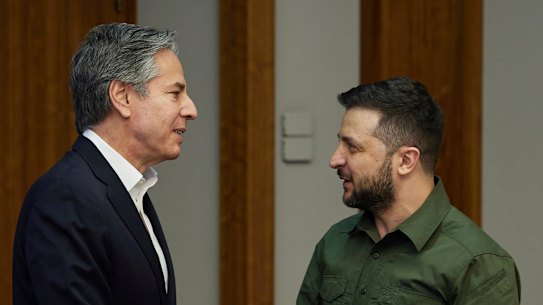Ukrainian President Volodymyr Zelensky and US Secretary of State Antony Blinken meet in Kyiv.