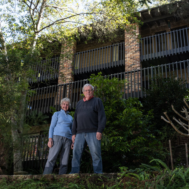Hugh and Belinda Hopkins in their Pymble home where they have lived since 1980. The home was from a pattern design altered to fit their steep block.