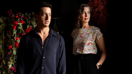 Countertenor Jake Arditti with Director Louisa Muller at The Drill Hall during rehearsals for Pinchgut Opera Handel’s Rinaldo. Darling Point. Sydney. November 15, 2023. Photo: Louise Kennerley SMH