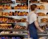 Breads and pastries on display.
