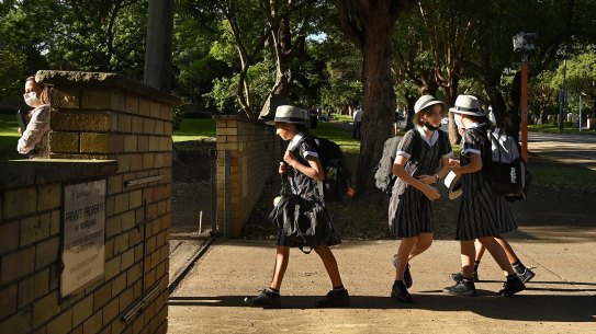 New students arriving for their first day of Year 7 at Santa Sabina College in Strathfield