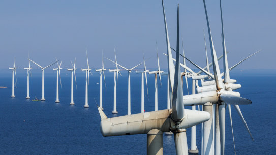 A wind farm in Denmark. The proposed Hastings terminal would be the key service port for the Gippsland offshore wind industry.